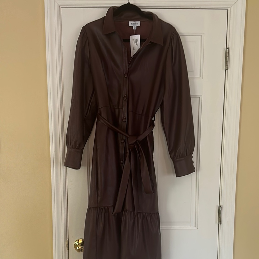 Evereve Isabella Faux Leather Puff Sleeve Dress